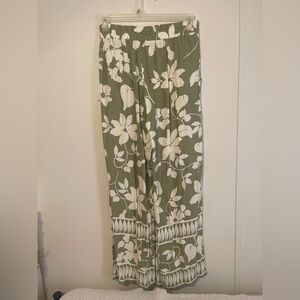 Sienna Sky Green and White Floral Wide Leg Pants
